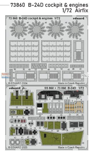 EDU73860 1:72 Eduard Color PE - B-24D Liberator Cockpit & Engines Detail Set (AFX kit)