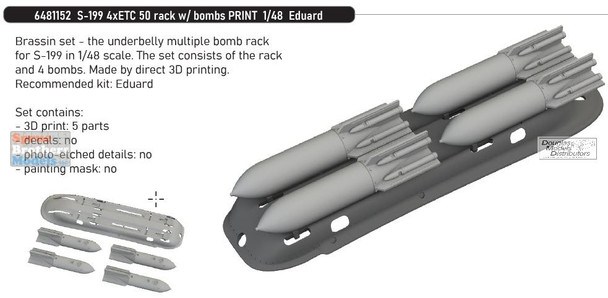 EDU6481152 1:48 Eduard Brassin - S-199 4xETC 50 Rack with Bombs (EDU kit)