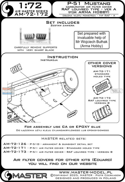 MASAM72172 1:72 Master Model P-51 Mustang Carburetor Air Filter Cover RAF Louvered Type A (ARM kit)