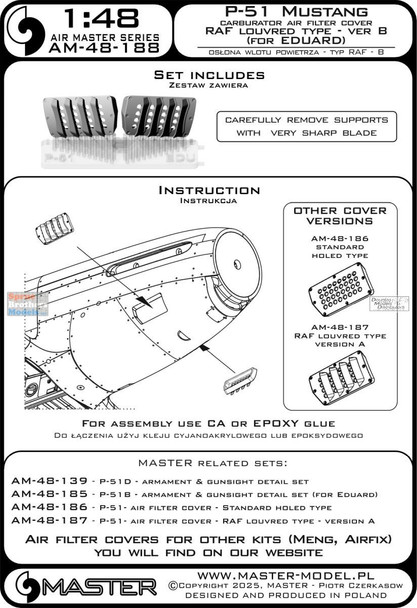 MASAM48188 1:48 Master Model - P-51 Mustang Carburetor Air Filter Cover RAF Louvered Type B (EDU kit)