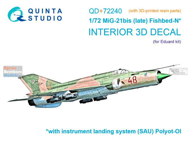 QTSQD72240R 1:72 Quinta Studio 3D Decal - MiG-21bis Fishbed Late + Resin (EDU kit)