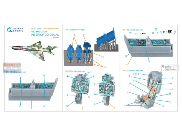 QTSQD72242R 1:72 Quinta Studio 3D Decal - MiG-21UM Fishbed (KP kit)
