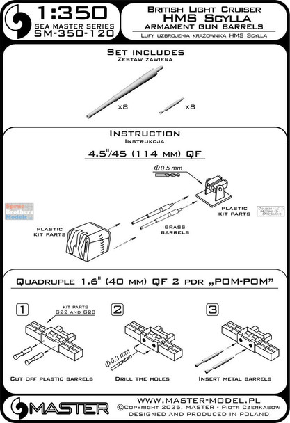 MASSM350120 1:350 Master Model HMS Scylla Armament Gun Barrels Set (TRP kit)