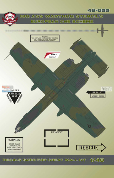 BMA48055 1:48 Bullseye Model Aviation Decals - A-10 Thunderbolt II 'Big Ass Warthog' Stencils European One Scheme