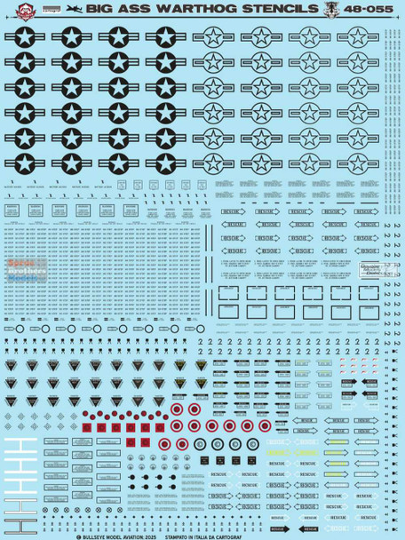 BMA48055 1:48 Bullseye Model Aviation Decals - A-10 Thunderbolt II 'Big Ass Warthog' Stencils European One Scheme