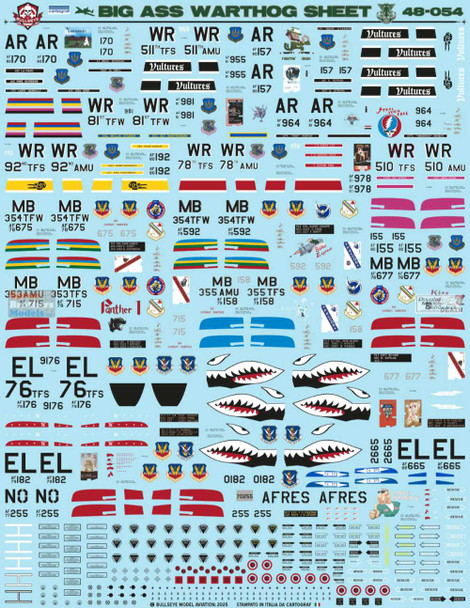 BMA48054 1:48 Bullseye Model Aviation Decals - A-10A Thunderbolt II 'Big Ass Warthog Sheet'