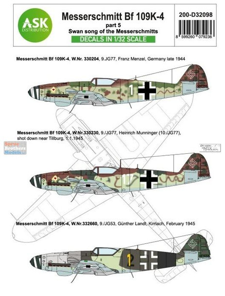 ASKD32098 1:32 ASK/Art Scale Decals - Bf109K-4 'Swan Song of the Messerschmitts' Part 5