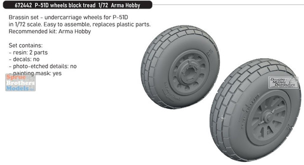 EDU672442 1:72 Eduard Brassin P-51D Mustang Wheels Block Tread (ARM kit)
