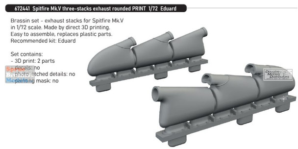 EDU672441 1:72 Eduard Brassin Spitfire Mk.V Three-Stacks Exhaust Rounded (EDU kit)