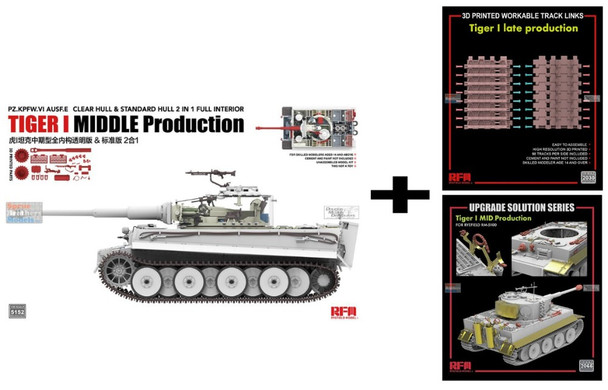 RFMRM5152D 1:35 Rye Field Model Sd.Kfz.181 Ausf.E Tiger I Mid + Upgrade Set + 3D Printed Workable Track Link Set