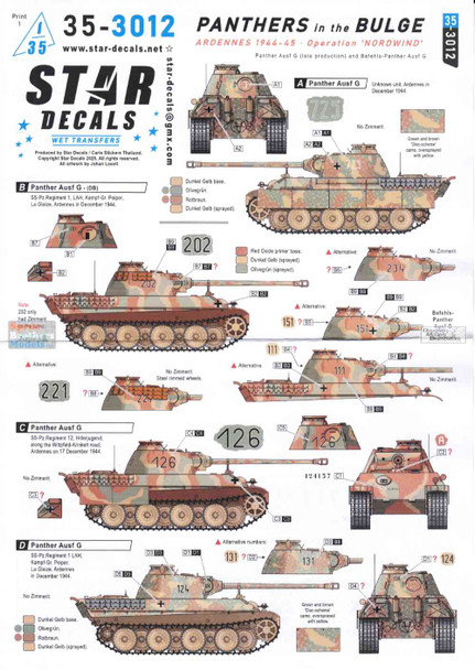 SRD353012 1:35 Star Decals - Panthers in the Bulge Operation Nordwind Ardennes 1944-45