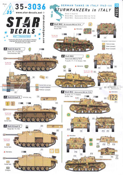 SRD353036 1:35 Star Decals - Sturmpanzers in Italy: German Tanks in Italy 1943-44