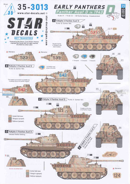 SRD353013 1:35 Star Decals: Panther Ausf D in 1943 - Early Panthers