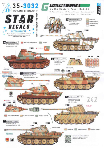 SRD353032 1:35 Star Decals: Panthers Ausf G on the Eastern Front 1944-45