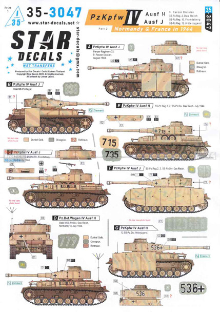 SRD353047 1:35 Star Decals: Normandy & France in 1944 #2 - PzKpfw IV Ausf H and J