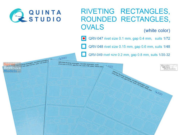 QTSQRV047 Quinta Studio 3D Decal - 1:72 Riveting Rectangles, Rounded Rectangles & Ovals (white) [0.1mm / gap 0.4mm]