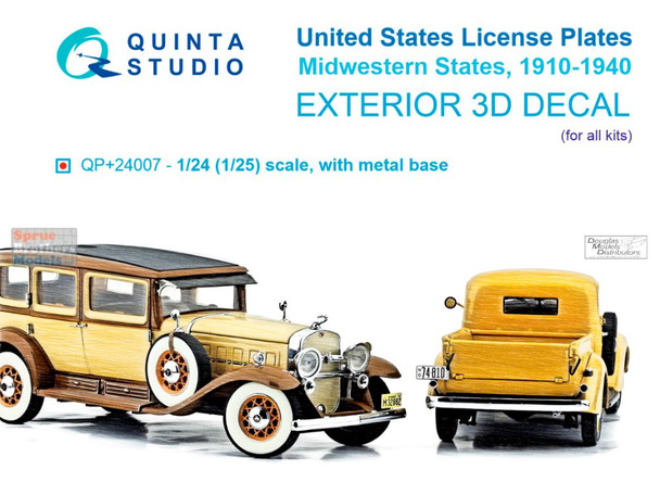 QTSQP24007R 1:24 Quinta Studio 3D Decal - US License Plates: Midwestern States 1910-1940