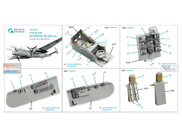 QTSQD72245 1:72 Quinta Studio 3D Decal - He219 (DRA/PLA/H2K kit)