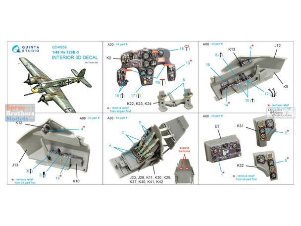 QTSQD48658 1:48 Quinta Studio 3D Decal - Hs129B-3 (TAK kit)