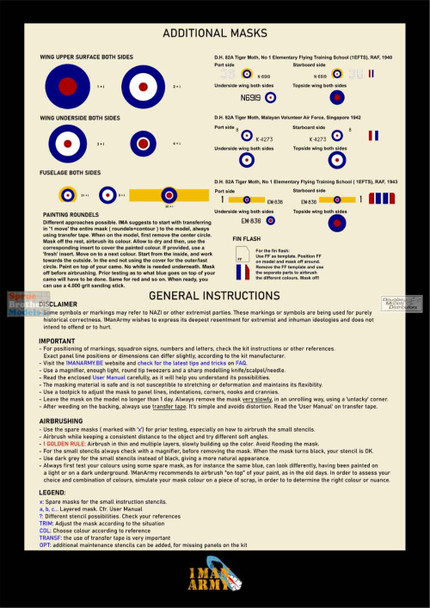 OMA32DET045 1:32 1Man Army Basic Markings & Stencil Masks - DH-82A Tiger Moth (ICM kit)