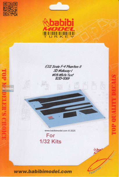 BBBB3D0069 1:32 Babibi Model 3D Decals F-4 Phantom II Walkway Version 1 with White Text