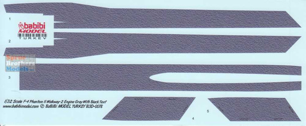 BBBB3D0078 1:32 Babibi Model 3D Decals F-4 Phantom II Walkway Version 2 Engine Gray with Black Text