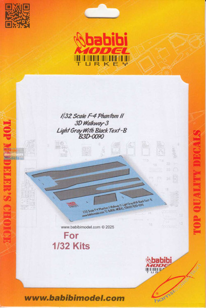 BBBB3D0090 1:32 Babibi Model 3D Decals F-4 Phantom II Walkway Version 3 Light Gray with Black Text-B
