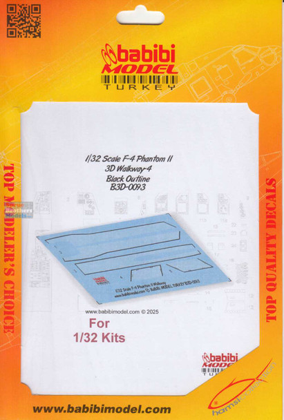 BBBB3D0093 1:32 Babibi Model 3D Decals F-4 Phantom II Walkway Version 4 Black Outline