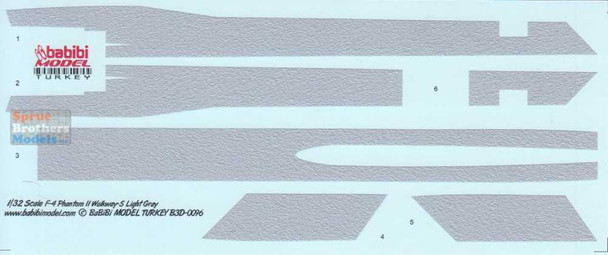 BBBB3D0096 1:32 Babibi Model 3D Decals F-4 Phantom II Walkway Version 5 Light Gray