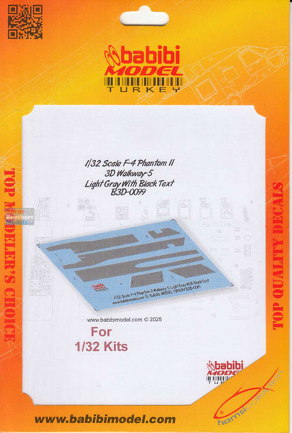 BBBB3D0099 1:32 Babibi Model 3D Decals F-4 Phantom II Walkway Version 5 Light Gray with Black Text
