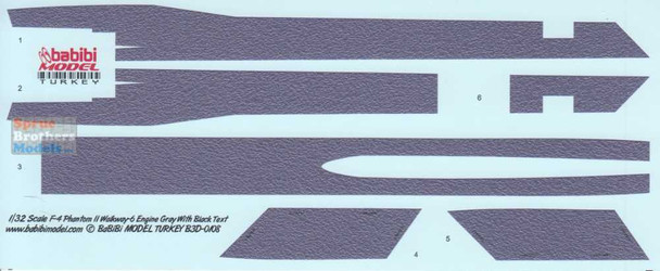 BBBB3D0108 1:32 Babibi Model 3D Decals F-4 Phantom II Walkway Version 6 Engine Gray with Black Text