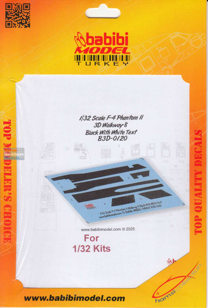 BBBB3D0120 1:32 Babibi Model 3D Decals F-4 Phantom II Walkway Version 8 Black with White Text