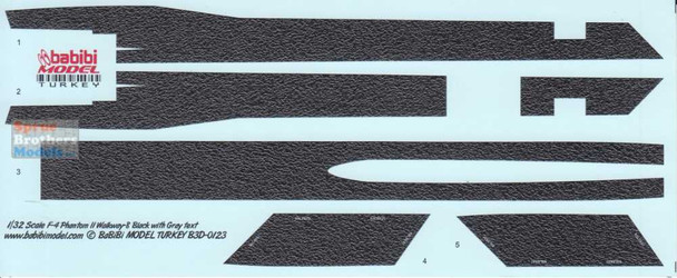 BBBB3D0123 1:32 Babibi Model 3D Decals F-4 Phantom II Walkway Version 8 Black with Gray Text