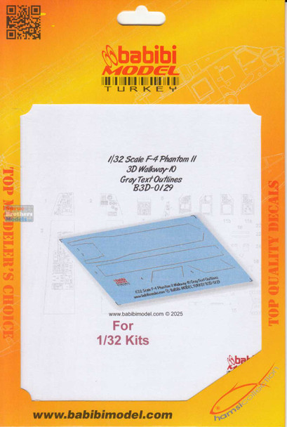BBBB3D0129 1:32 Babibi Model 3D Decals F-4 Phantom II Walkway Version 10 Gray Text Outlines