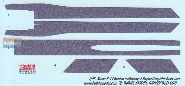 BBBB3D0077 1:48 Babibi Model 3D Detail Set - F-4 Phantom II Walkways Version 2 Engine Gray with Black Text