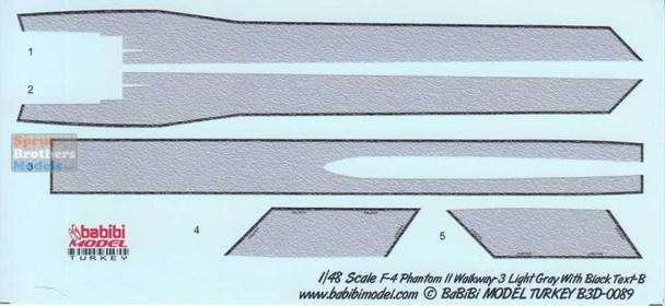 BBBB3D0089 1:48 Babibi Model 3D Detail Set - F-4 Phantom II Walkways Version 3 Light Gray with Black Text-B