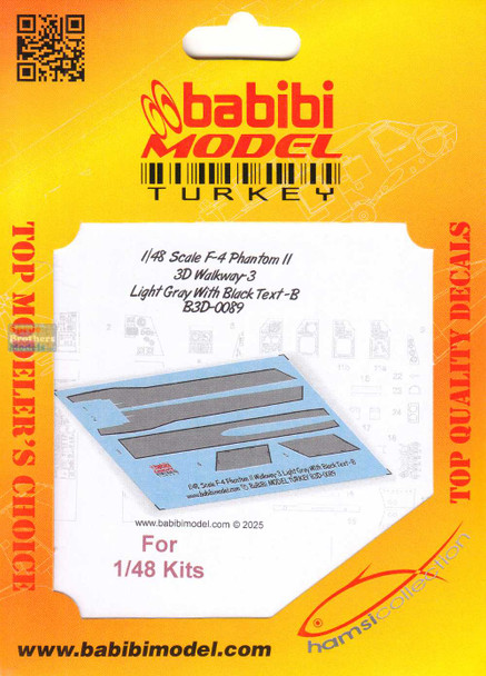 BBBB3D0089 1:48 Babibi Model 3D Detail Set - F-4 Phantom II Walkways Version 3 Light Gray with Black Text-B