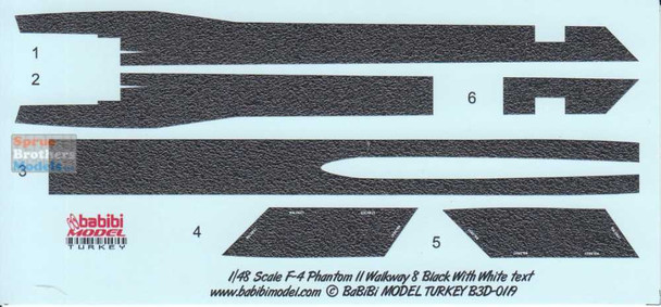 BBBB3D0119 1:48 Babibi Model 3D Detail Set - F-4 Phantom II Walkways Version 8 Black with White Text