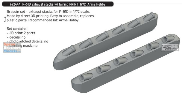 EDU672444 1:72 Eduard Brassin P-51D Mustang Exhaust Stacks with Fairing (ARM kit)