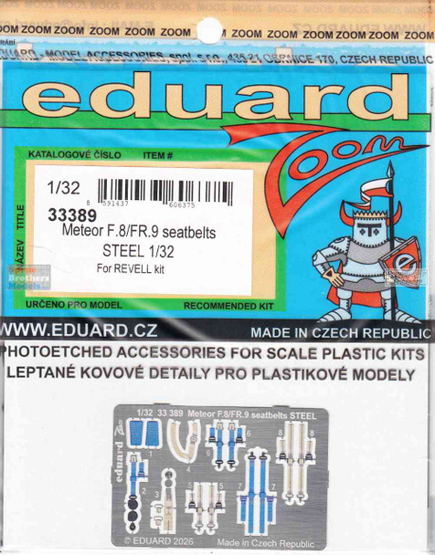 EDU33389 1:32 Eduard Color Zoom PE - Meteor F.8 / FR.9 Seatbelts (REV kit)
