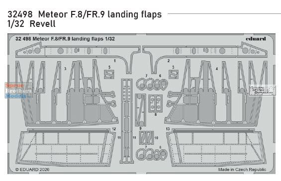 EDU32498 1:32 Eduard PE - Meteor F.8 / FR.9 Landing Flaps (REV kit)