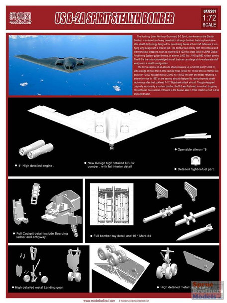 ONEMOC72201 1:72 Modelcollect USAF B-2A Spirit Stealth Bomber (BOX DAMAGE)