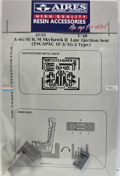 ARS4939 1:48 Aires A-4G A-4H A-4K A-4M Skyhawk Late ESCAPAC 1F-3/1G-3 Ejection Seat (AFX kit)