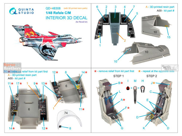 QTSQD48308R 1:48 Quinta Studio 3D Decal - Rafale C/M + Resin (REV kit)