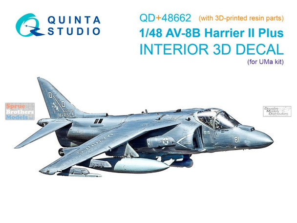 QTSQD48662R 1:48 Quinta Studio 3D Decal - AV-8B Harrier II Plus + Resin (UMA kit)