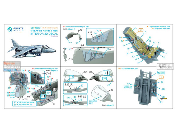 QTSQD48662R 1:48 Quinta Studio 3D Decal - AV-8B Harrier II Plus + Resin (UMA kit)