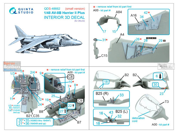 QTSQDS48662 1:48 Quinta Studio 3D Decal - AV-8B Harrier II Plus (UMA kit) Small Version