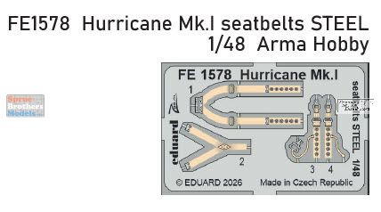 EDUFE1578 1:48 Eduard Color Zoom PE - Hurricane Mk.I Seatbelts (ARM kit)