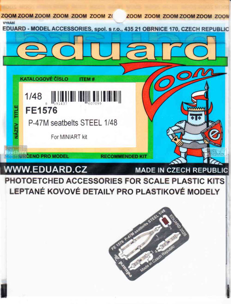 EDUFE1576 1:48 Eduard Color Zoom PE - P-47M Thunderbolt Seatbelts (MIA kit)