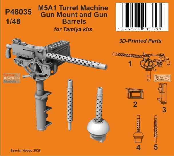 SPHP48035P 1:48 Special Hobby M5 and M8 Stuart Turret Machine Gun Mount & Gun Barrels (TAM kit)